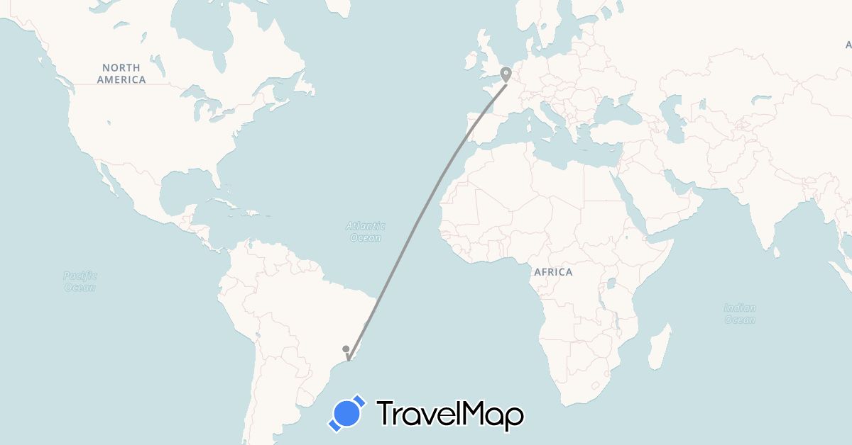 TravelMap itinerary: bus, plane in Brazil, France (Europe, South America)